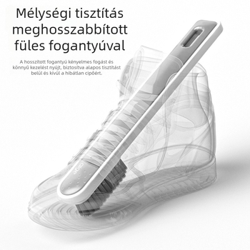 Agger cipőtisztító kefe hosszú nyéllel, puha sörtéjű, műanyag test, többfunkciós cipők és ruhák tisztítására