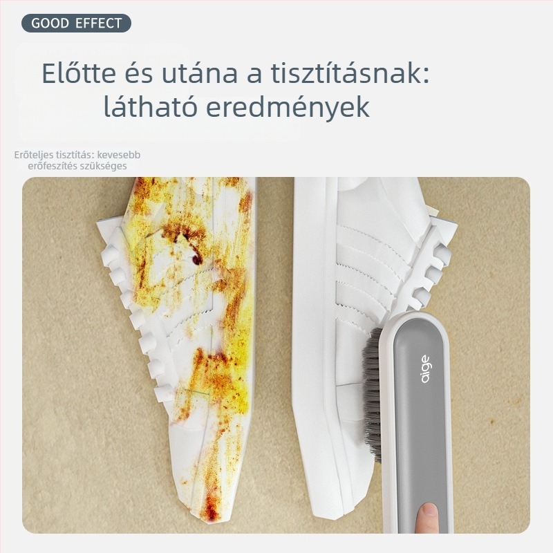 Agger cipőtisztító kefe hosszú nyéllel, puha sörtéjű, műanyag test, többfunkciós cipők és ruhák tisztítására
