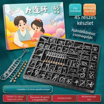 Fém Kongming Lock / Luban Lock kirakós gyűrű, 7–14 éveseknek, ötvözet konstrukció, blisteres csomagolás, DIY-kompatibilis