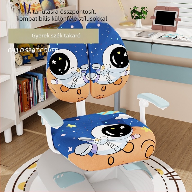 Gyerekeknek szóló székfedél – poliészter, ovális alak, csúszásmentes, kopásálló, rajzfilm mintázat