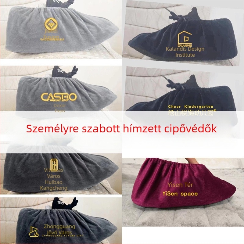Broderált szövegű cipővédők, mosható és újrahasználható, velúr anyagú, csúszásmentes, testre szabható