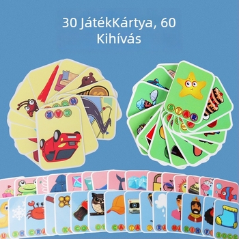 Interaktív családi társasjáték kártyákkal szavak tanulásáért, kognitív fejlődésért és korai angol oktatásért