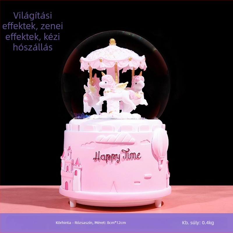 Új stílusú lányos forgó karusszel kristálygömb zenei dobozzal és éjjeli fénnyel – asztali dekoráció tanulóknak