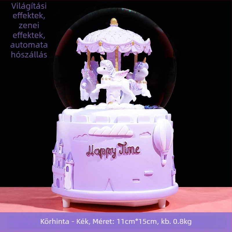 Új stílusú lányos forgó karusszel kristálygömb zenei dobozzal és éjjeli fénnyel – asztali dekoráció tanulóknak