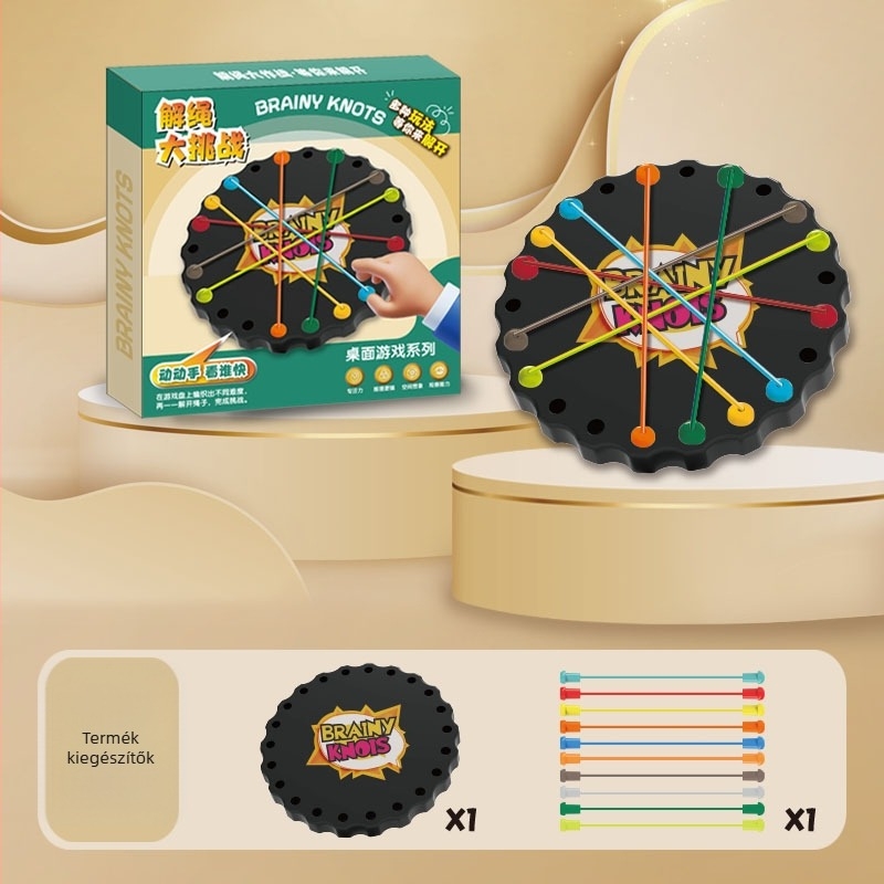 Kötél megoldó puzzle játék családoknak: oktató jellegű agytornát, szülő-gyermek interakciót segít; műanyag anyag; 4–6, 7–14 és 15–35 éves korosztálynak