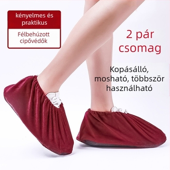 Flanel cipővédők háztartási használatra, mosható, felnőtteknek, csúszásmentes, vastagított, 2 pár