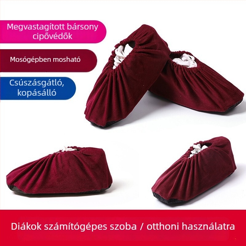 Flanel cipővédők háztartási használatra, mosható, felnőtteknek, csúszásmentes, vastagított, 2 pár