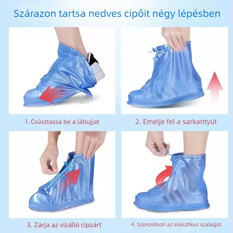 Qitiyu PVC vízálló cipővédő, vastabb, uniszex, cipzáros, újrahasználható
