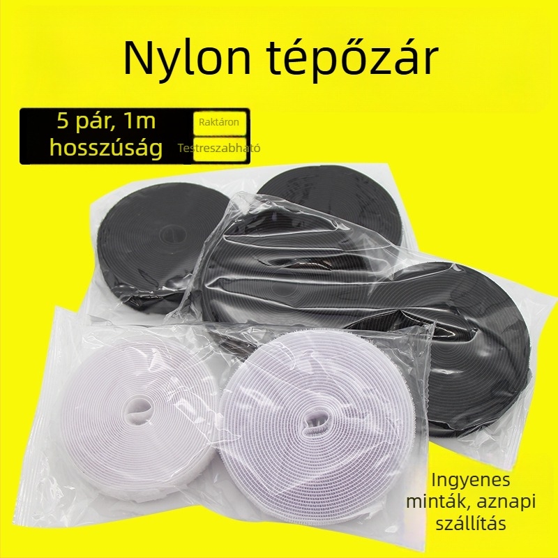 5 m nylon Velcro szalag ruházathoz, cipőkhöz és táskákhoz – fekete-fehér, varrható, ragasztó nélküli