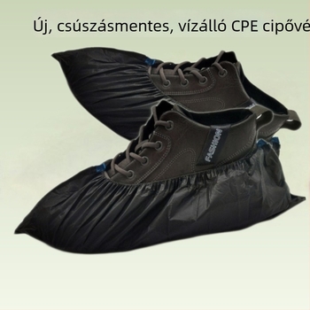 Egyszer használatos cipővédők, vízálló és porálló, vastított CPE anyagból, csúszásmentes, beltéri használatra