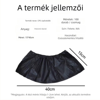 Egyszer használatos cipővédők, vízálló és porálló, vastított CPE anyagból, csúszásmentes, beltéri használatra