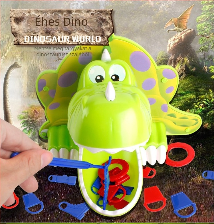 Éhes dinoszaurusz etető puzzle társasjáték gyerekeknek — műanyag, márka ELM/huamela, otthoni és iskolai használatra, 4–6 éveseknek, fejleszti szem-kéz koordinációt és kognitív készségeket
