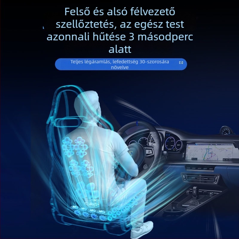 Teherautó üléspárna ventillációval, félvezető hűtéssel és derékmasszázzsal; természetes rost feltöltés; bőr Ice Silk huzat nyárra