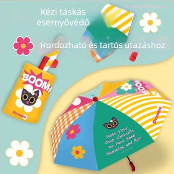 Gyermekeknek készült összecsukható esernyő patchwork dizájnnal, 8 bordázat, ötvözet váz, műanyag nyél, 190T hatásos anyagú vászon, manuális nyitás-zárás, logónyomás lehetséges, testre szabható, diákoknak megfelelő