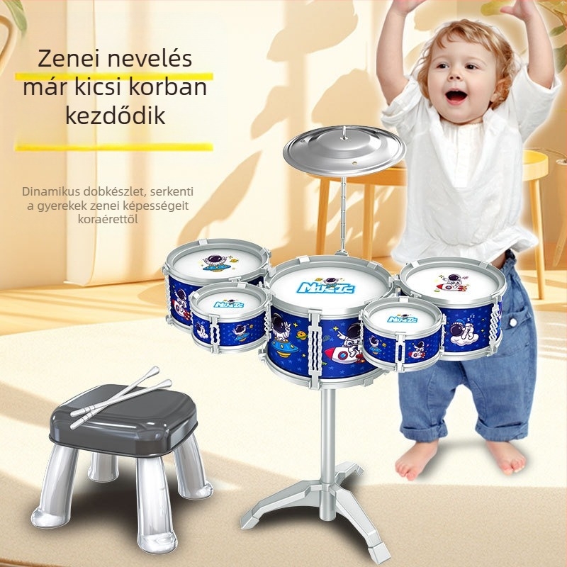 Gyermek dobkészlet, műanyag, 4–6 éveseknek, uniszex, nyugati ütőhangszerek