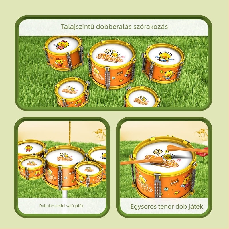 Gyermek dobkészlet, műanyag, 4–6 éveseknek, uniszex, nyugati ütőhangszerek