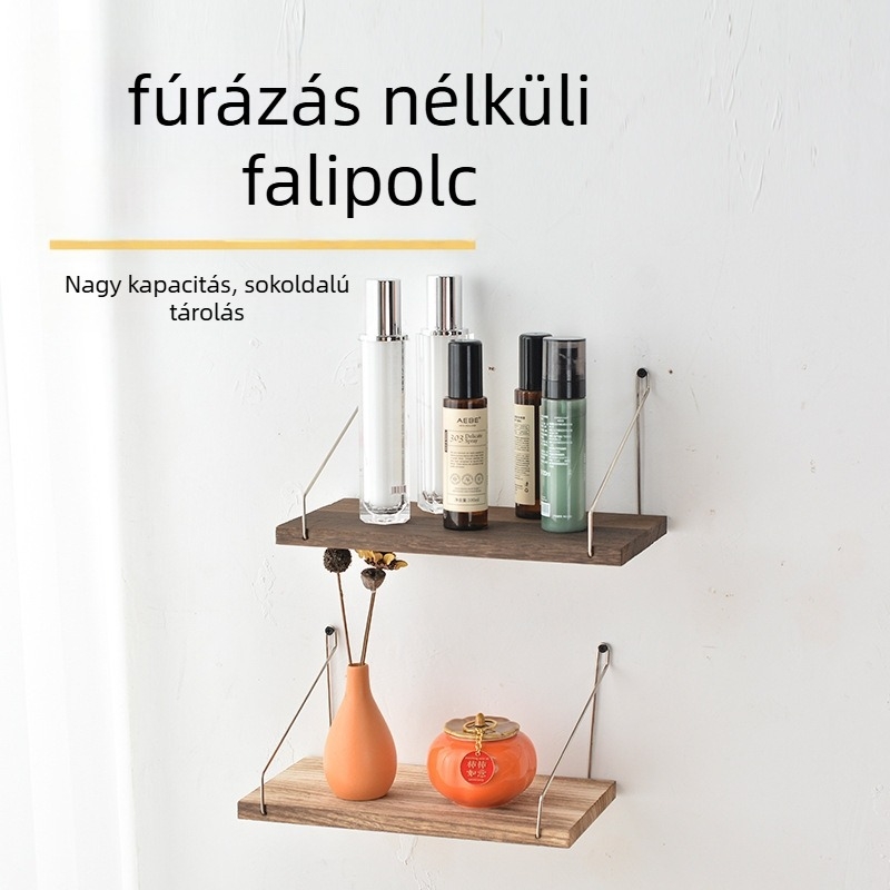 3 részes falpolc fából, kampós rögzítés, fúrás nélkül, sokoldalú, nordic modern stílus