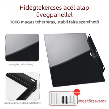 Falihoz szerelhető polc set-top boxhoz, routerhez és projektorhoz — acél+üveg, 1 szint, egyszerű modern stílus, rejtett csavaros szerelés