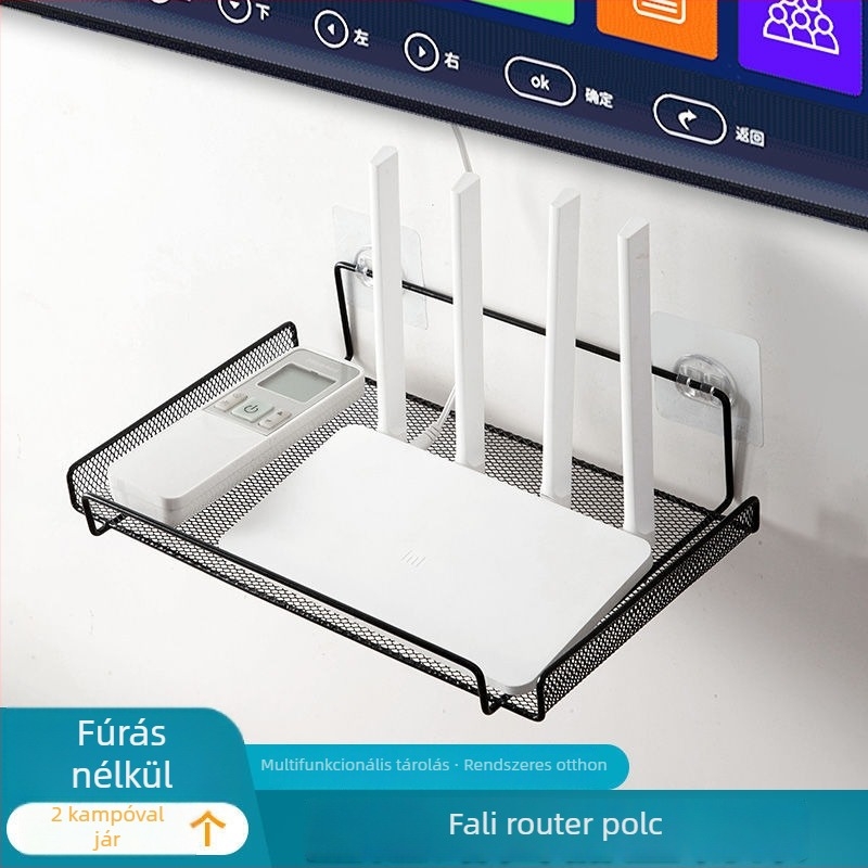 Fali routertartó polc vasból, fúrás nélkül, egy szint, nappaliba