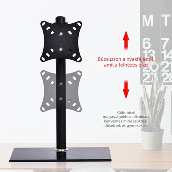 Forgatható monitorállvány egys monitorhoz; Modell: Display base; Anyag: rozsdamentes acél és üveglap; Súly: 3 kg; Márka: Cheng Run