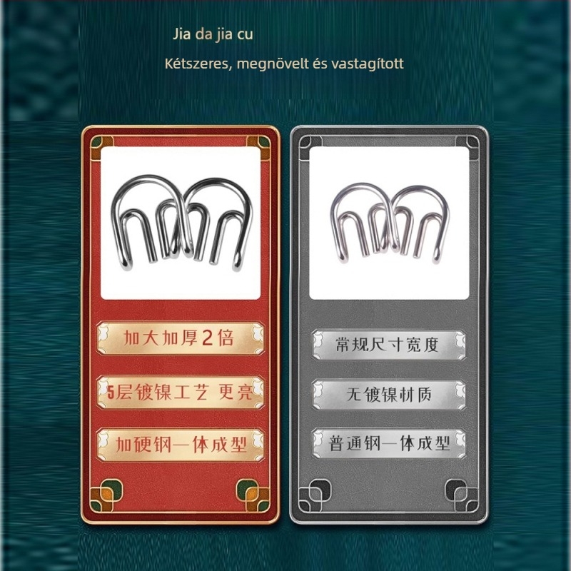 Kongming/Luban kilencláncos puzzle készlet – fém konstrukció, a logikai gondolkodás fejlesztésére, 7–14 éveseknek.