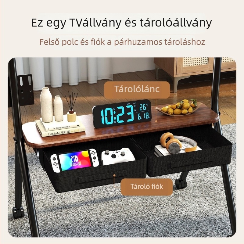 Mobil TV-kocsi tárolóval és fiókkal — hidegen hengerelt acélból, modell Ml5b, 13 kg, márka Zhi ercheng, kompatibilis Smart TV-vel