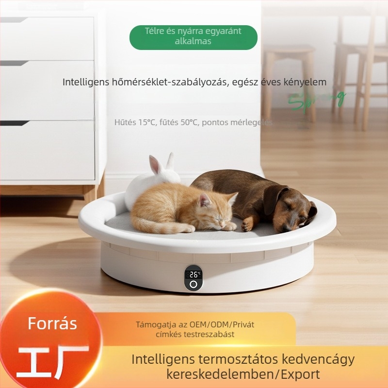 Intelligens hőmérséklet-szabályozású macskafészek, digitális súlymérő kijelzővel, automatikus fűtéssel és hűtéssel, műanyagból, minden évszakra