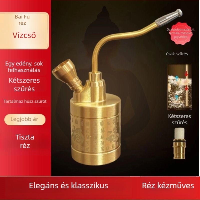Bai Fu vízipipa sárgaréz egészséges szűrővel, levehető szűrővel, vízipipa táska, száraz dohánycső