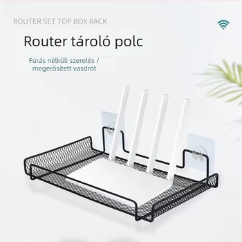 Fali WIFI tárolóállvány fúrás nélküli telepítéssel, szénacélból, 1-szintes polc TV box és router számára