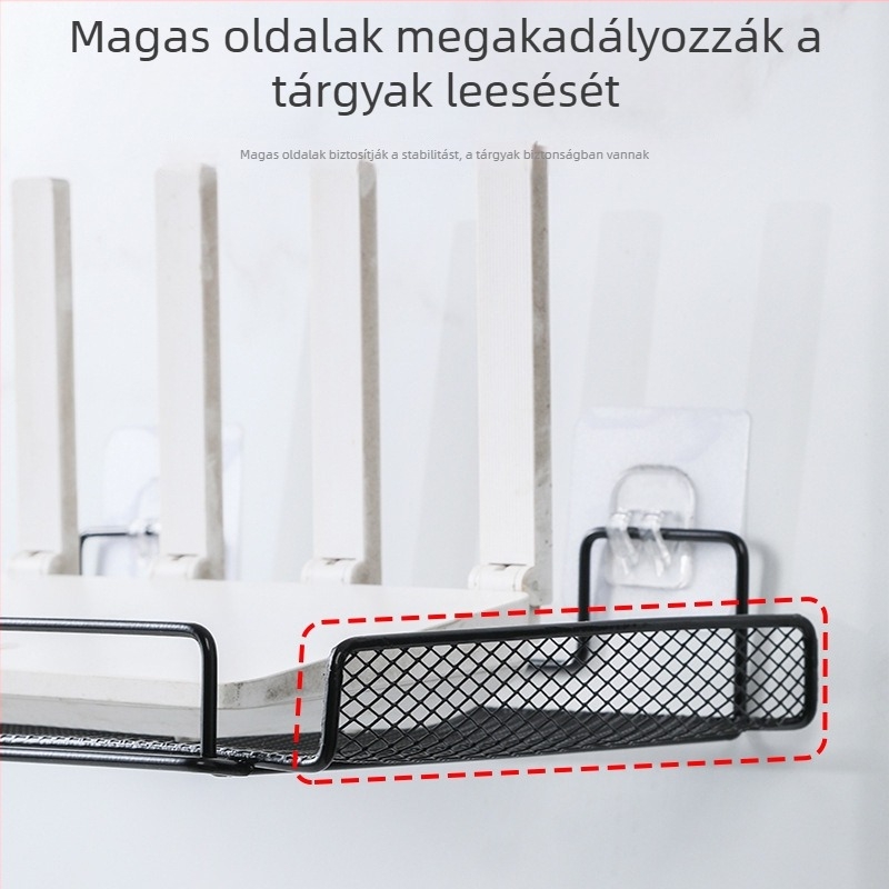 Fali WIFI tárolóállvány fúrás nélküli telepítéssel, szénacélból, 1-szintes polc TV box és router számára