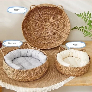 Rattan fonott macskafészek – négy évszakos használatra, háziállatok számára