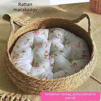 Rattan fonott macskafészek – négy évszakos használatra, háziállatok számára