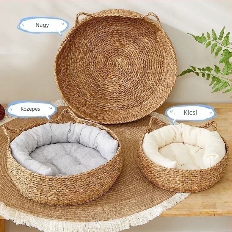 Rattan fonott macskafészek – négy évszakos használatra, háziállatok számára