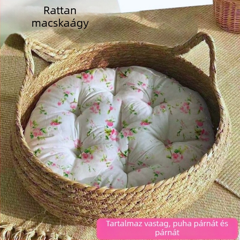 Rattan fonott macskafészek – négy évszakos használatra, háziállatok számára