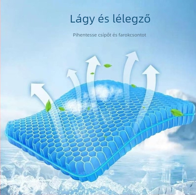 Gél ülőpárna - hordozható, összecsukható, vastagított; autóban, kültéren, otthon és irodában; anyag: szendvics szövet; töltet: TPE