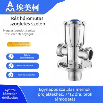 Amico sárgaréz háromutas szögletes szelep, 1 bemenet, 2 kimenet, kézi működtetés, szögletes típus, modell JF661