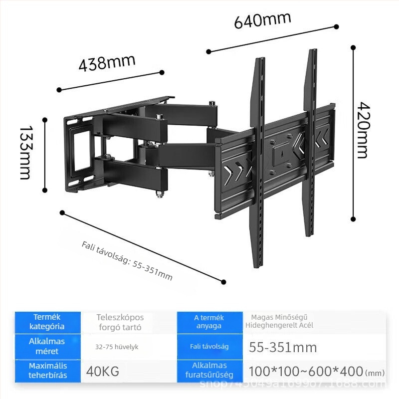 Chuanghao TV forgó fali konzol, univerzális teleszkópos, mechanikus vezérléssel, modell Lb-440