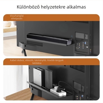 TV/monitor hátuljára szerelhető tárolópolc, fúrás nélküli telepítés, távirányító, set-top box és router/Wi‑Fi