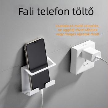 Fali töltő- és tároló tartó telefonhoz, fúrás nélkül, űr-alumínium anyagból, falra akasztott kialakítás, egy szintű