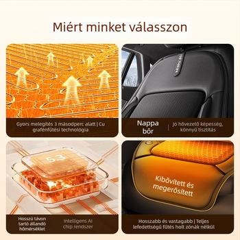 Autó ülésmelegítő párna grafén-karbon fűtéssel, intelligens bekapcsolás-kikapcsolás kapcsoló (Forma: jégpad; Töltet: selyemszál; Felület: mikroszálas bőr; Téli használat)