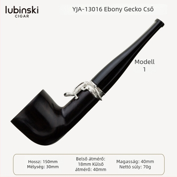 Lubinski pipa ébenfafából, ezüst gyűrűvel, 9 mm csatornával, görbült vagy egyenes
