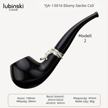 Lubinski pipa ébenfafából, ezüst gyűrűvel, 9 mm csatornával, görbült vagy egyenes