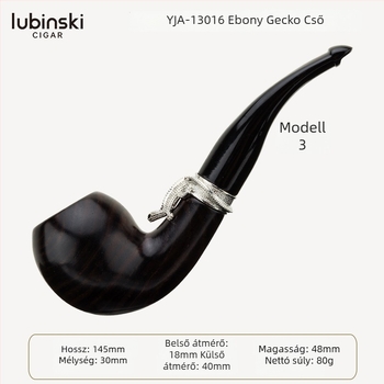 Lubinski pipa ébenfafából, ezüst gyűrűvel, 9 mm csatornával, görbült vagy egyenes
