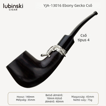 Lubinski pipa ébenfafából, ezüst gyűrűvel, 9 mm csatornával, görbült vagy egyenes