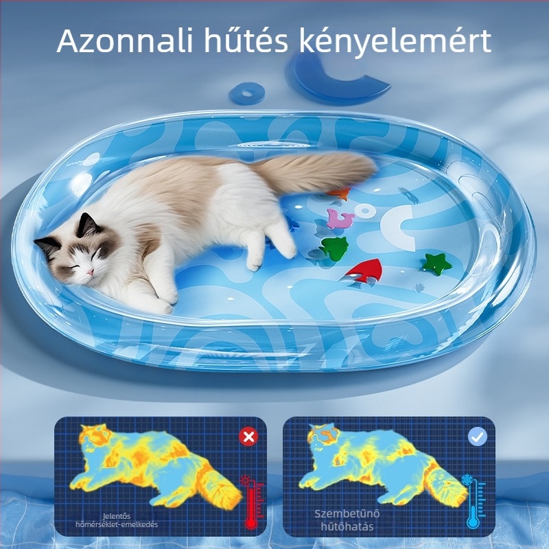 Macska felfújható hűtőpad, PVC anyag, karcolásálló, macskáknak (PVC; felfújható; hűtő; karcolásálló; macskáknak)