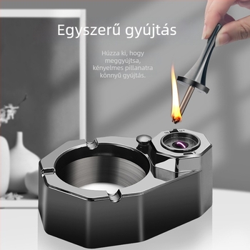 Fém ívű gyújtó és hamutartó, USB töltésű, kerosinnal tölthető, akár 10 000 gyújtás