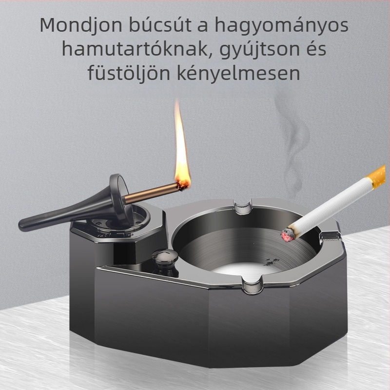 Fém ívű gyújtó és hamutartó, USB töltésű, kerosinnal tölthető, akár 10 000 gyújtás