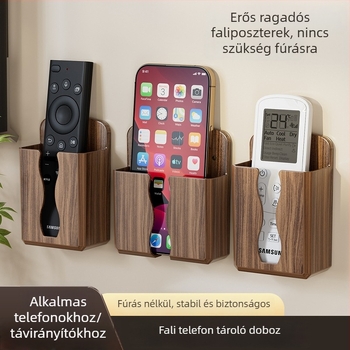 Falihoz szerelt éjjeliszekrény-tároló telefon töltő állvánnyal és távirányító tartókkal (Műanyag • Modell 61-22 • Porálló • Forgó • Szerelhető)