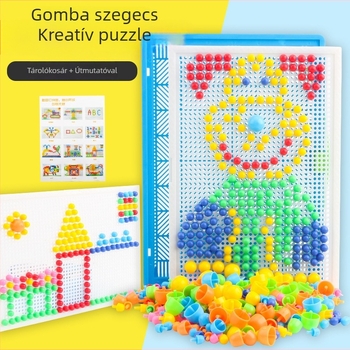 3D puzzle panel gyerekeknek 3–6 év, oktatási építőblokkok gomba csapokkal (MGD-001, műanyag, DIY)