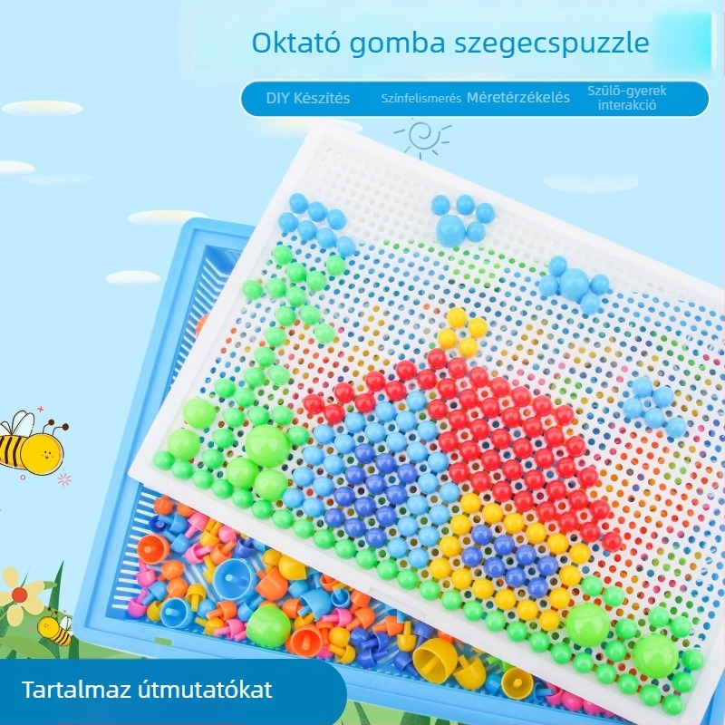 3D puzzle panel gyerekeknek 3–6 év, oktatási építőblokkok gomba csapokkal (MGD-001, műanyag, DIY)